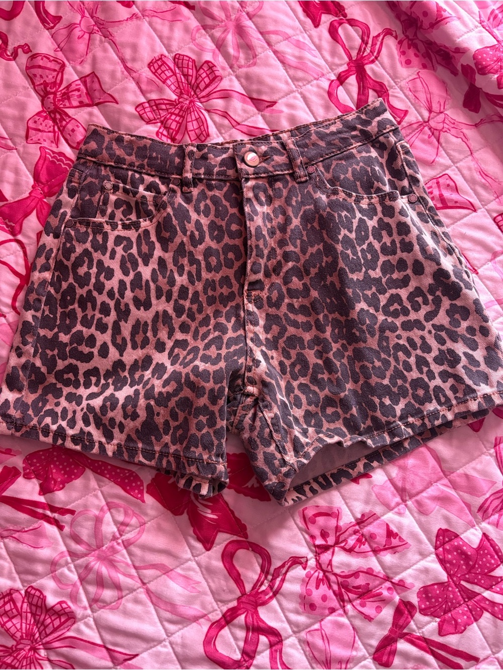 Leopard Print High-Waist Women’s Shorts — Pink/Black